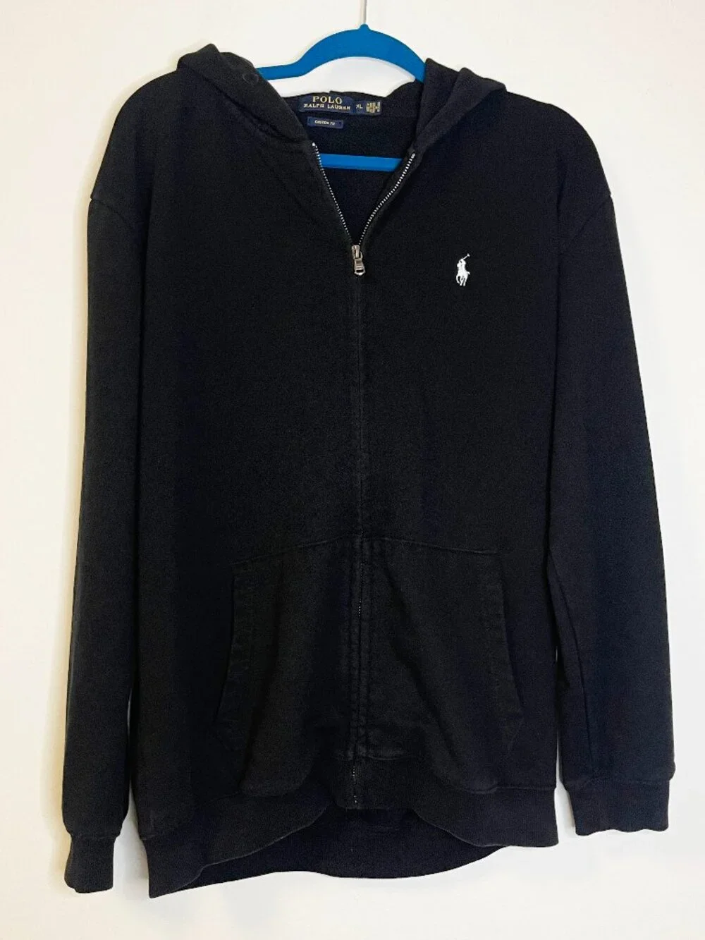 Polo Ralph Lauren Men's XL Custom Fit Black Full Zip Hoodie Pony Logo Sweatshirt